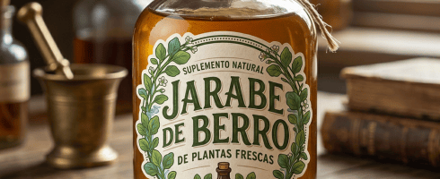 Label for natural watercress syrup made from fresh plants with artisanal production