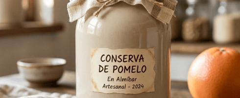 Jar of artisanal grapefruit preserve in syrup with labeled cover