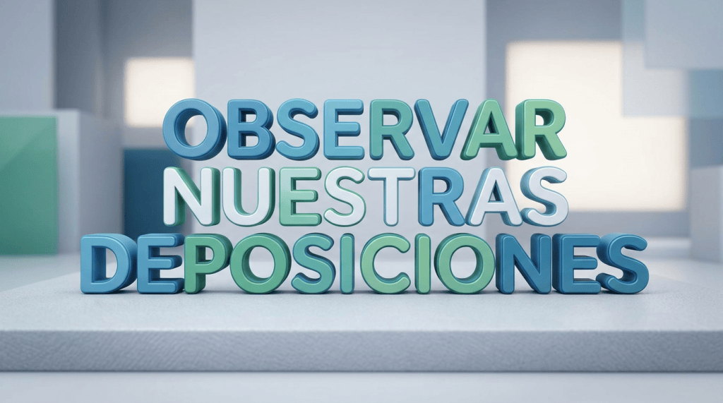 Imagen actual: 3D text in Spanish saying observar nuestras deposiciones