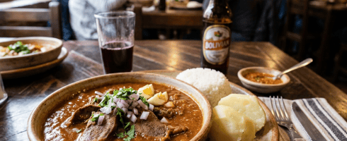 Ají de lengua served in restaurant