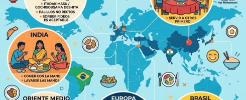 Infografía sobre costumbres en la mesa mundial