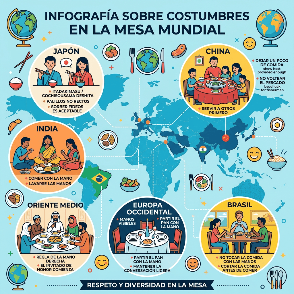 Imagen actual: Infografía sobre costumbres en la mesa mundial