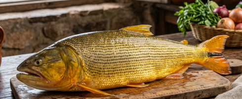 Hermoso pescado dorado descamado medio metro