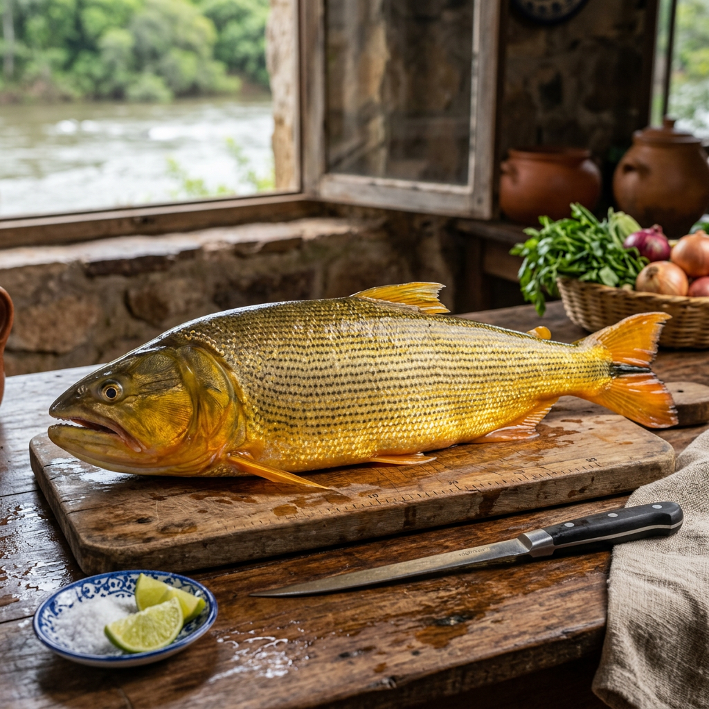 Imagen actual: Hermoso pescado dorado descamado medio metro