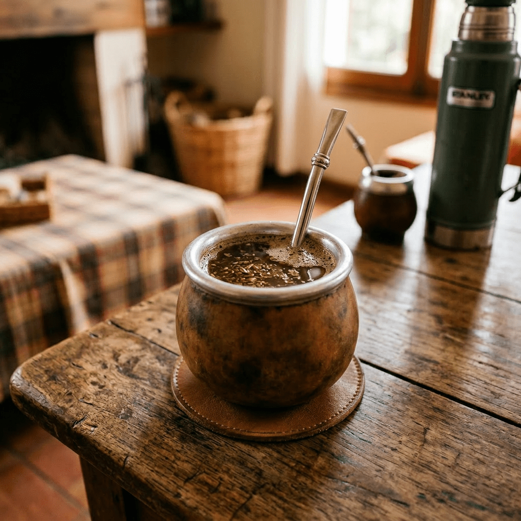 Imagen actual: Cup of coffee with spoon on saucer on rustic wooden table
