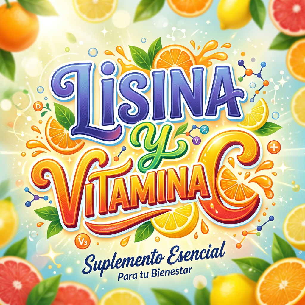 Imagen actual: Lisina y Vitamina C suplemento esencial para tu bienestar surrounded by citrus fruit slices and vitamin molecules