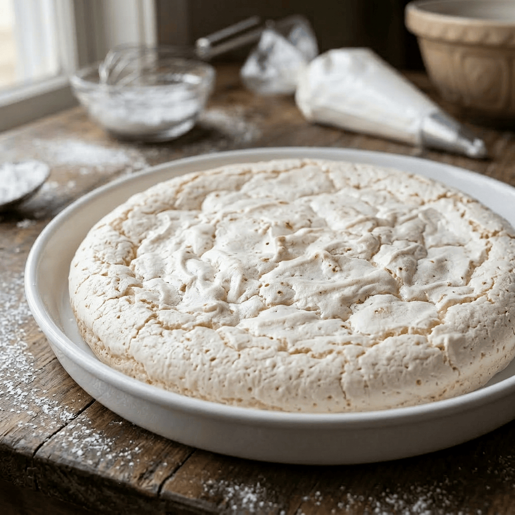 Imagen actual: White piped meringue cookies arranged on parchment paper on a wooden surface
