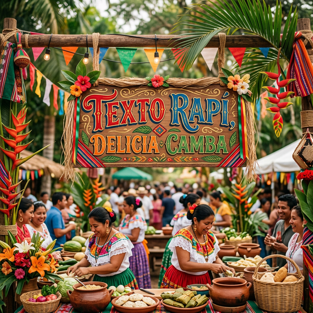 Imagen actual: Women in traditional dresses making Bolivian food at a decorated market stall