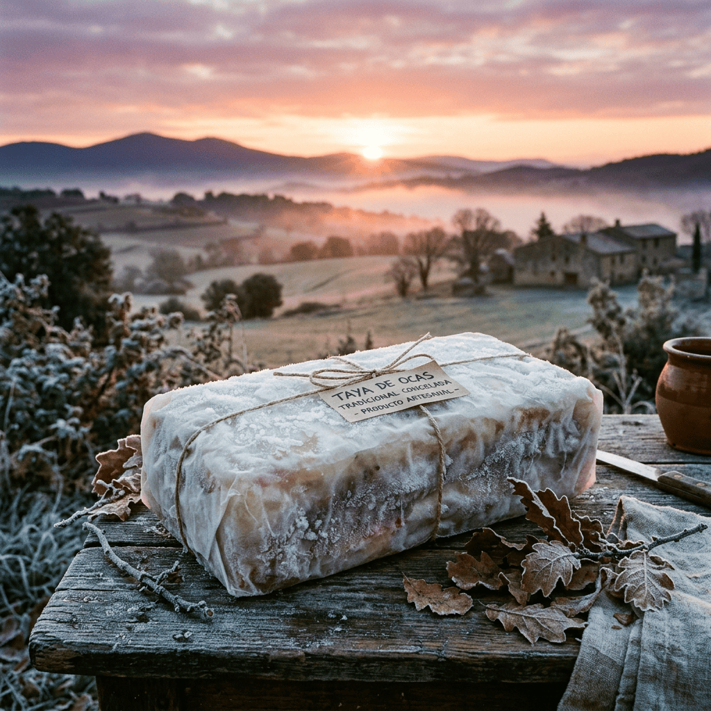 Imagen actual: Wrapped cheese labeled “TAYA DE OCAS, TRADICIONAL COLORADO, PRODUCTO ARTESANAL” on a table